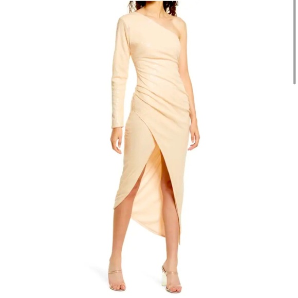 Lulus white sequins one shoulder midi - Picture 1 of 5